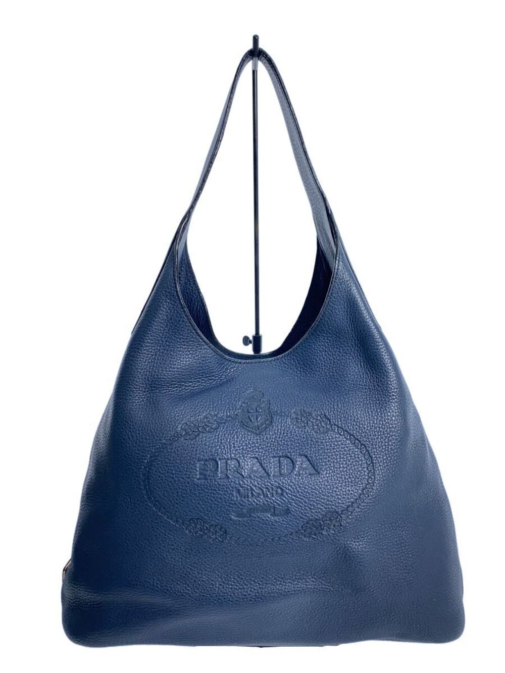 Prada blue Vitello Daino Hobo Bag textured calfskin leather embossed